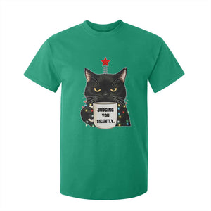 Funny Black Cat Christmas T Shirt For Kid Judging You Silently TS14 Irish Green Print Your Wear