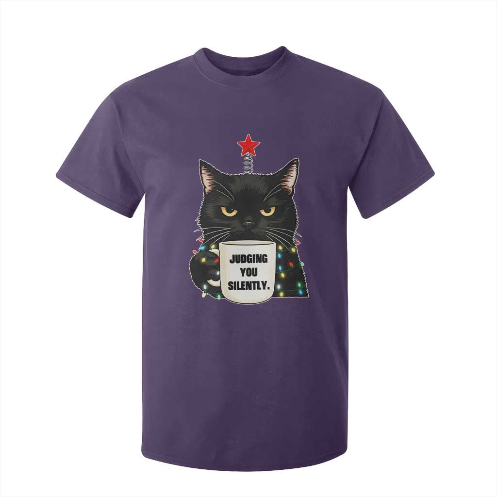 Funny Black Cat Christmas T Shirt For Kid Judging You Silently TS14 Purple Print Your Wear
