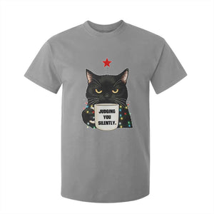 Funny Black Cat Christmas T Shirt For Kid Judging You Silently TS14 Sport Gray Print Your Wear