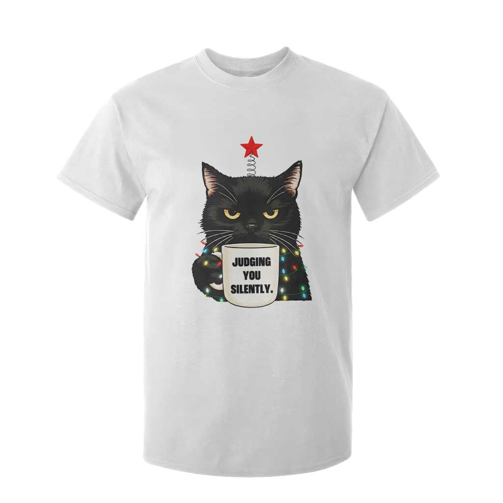 Funny Black Cat Christmas T Shirt For Kid Judging You Silently TS14 White Print Your Wear