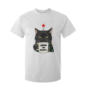 Funny Black Cat Christmas T Shirt For Kid Judging You Silently TS14 White Print Your Wear