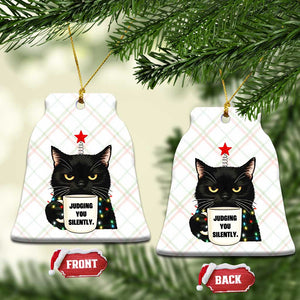 Funny Black Cat Christmas Ceramic Ornament Judging You Silently TS14 Print Your Wear
