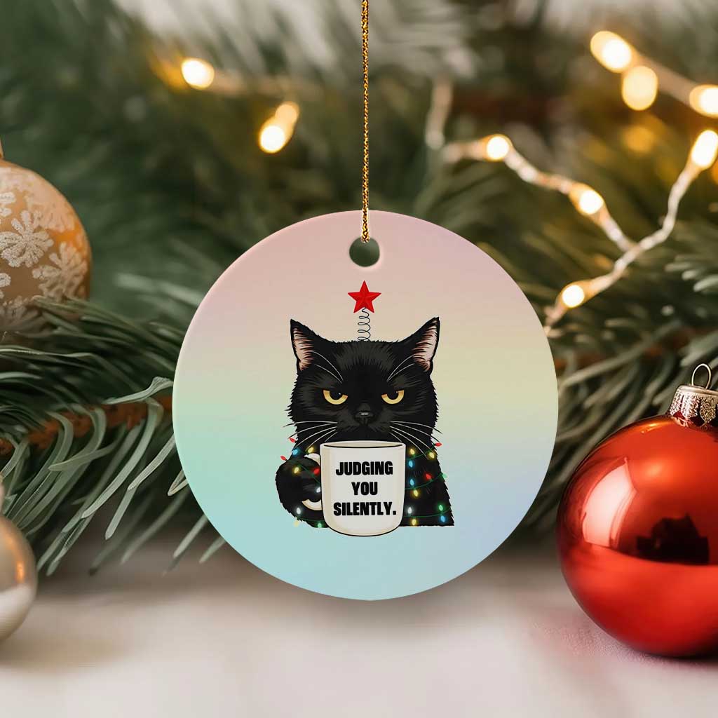Funny Black Cat Christmas Ceramic Ornament Judging You Silently TS14 1pc Pastel Print Your Wear