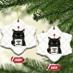 Funny Black Cat Christmas Ceramic Ornament Judging You Silently TS14 Print Your Wear