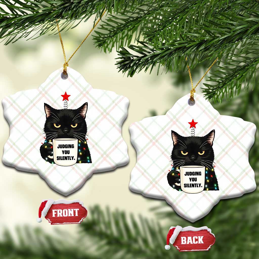 Funny Black Cat Christmas Ceramic Ornament Judging You Silently TS14 Print Your Wear