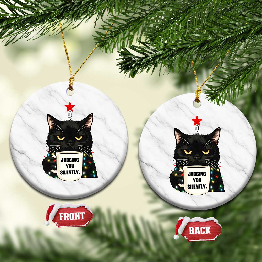 Funny Black Cat Christmas Ceramic Ornament Judging You Silently TS14 1pc White Marble Print Your Wear