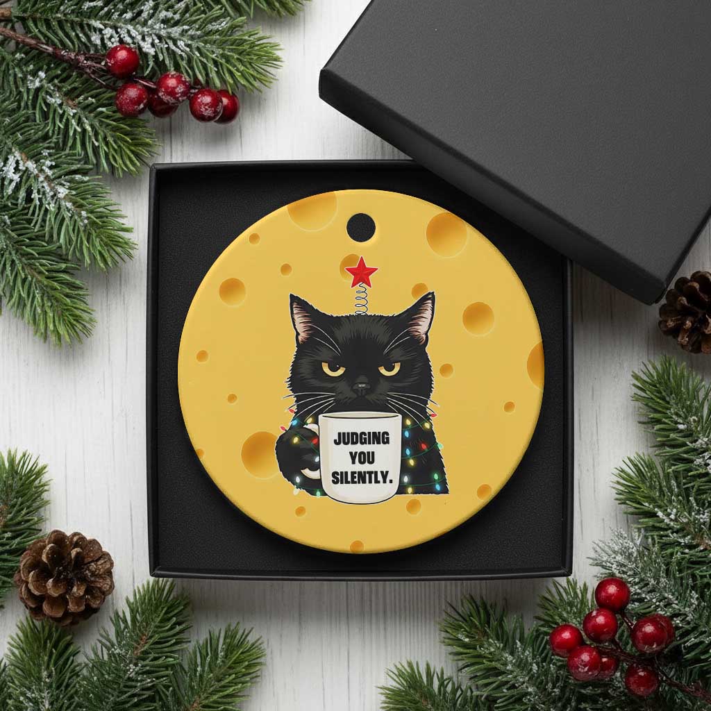 Funny Black Cat Christmas Ceramic Ornament Judging You Silently TS14 1pc Yellow Cheese Print Your Wear