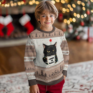 Funny Black Cat Xmas Ugly Christmas Sweater Judging You Silently TS14 Mocha Mousse Print Your Wear