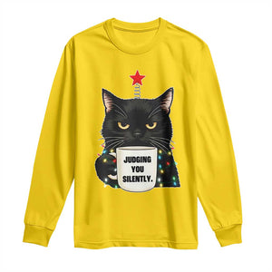 Funny Black Cat Christmas Long Sleeve Shirt Judging You Silently TS14 Daisy Print Your Wear