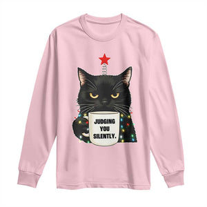 Funny Black Cat Christmas Long Sleeve Shirt Judging You Silently TS14 Light Pink Print Your Wear
