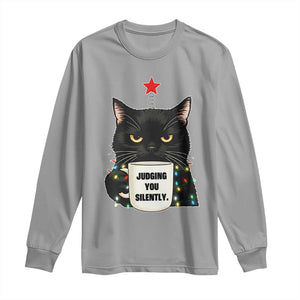 Funny Black Cat Christmas Long Sleeve Shirt Judging You Silently TS14 Sport Gray Print Your Wear