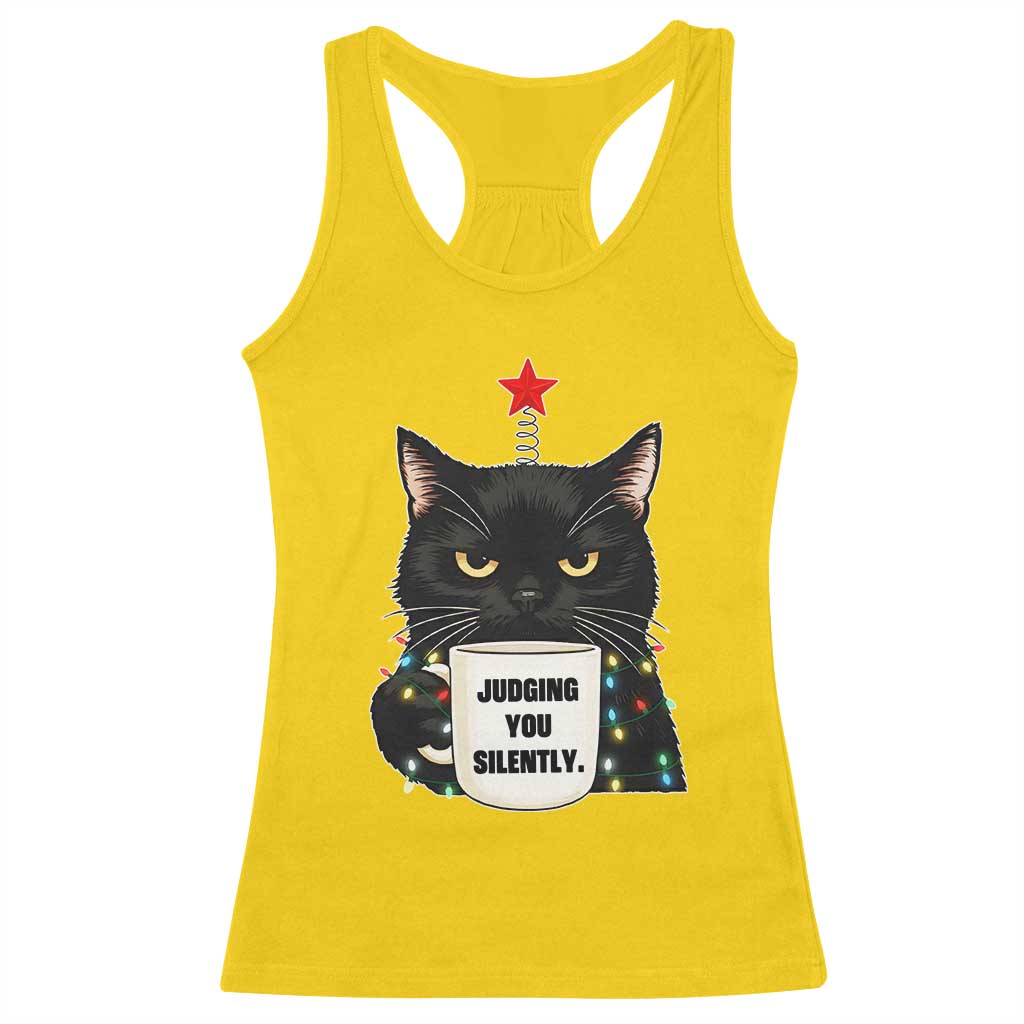 Funny Black Cat Christmas Racerback Tank Top Judging You Silently TS14 Daisy Print Your Wear