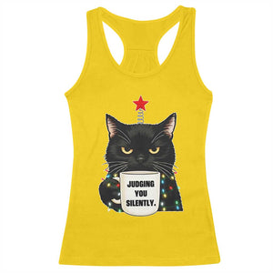 Funny Black Cat Christmas Racerback Tank Top Judging You Silently TS14 Daisy Print Your Wear