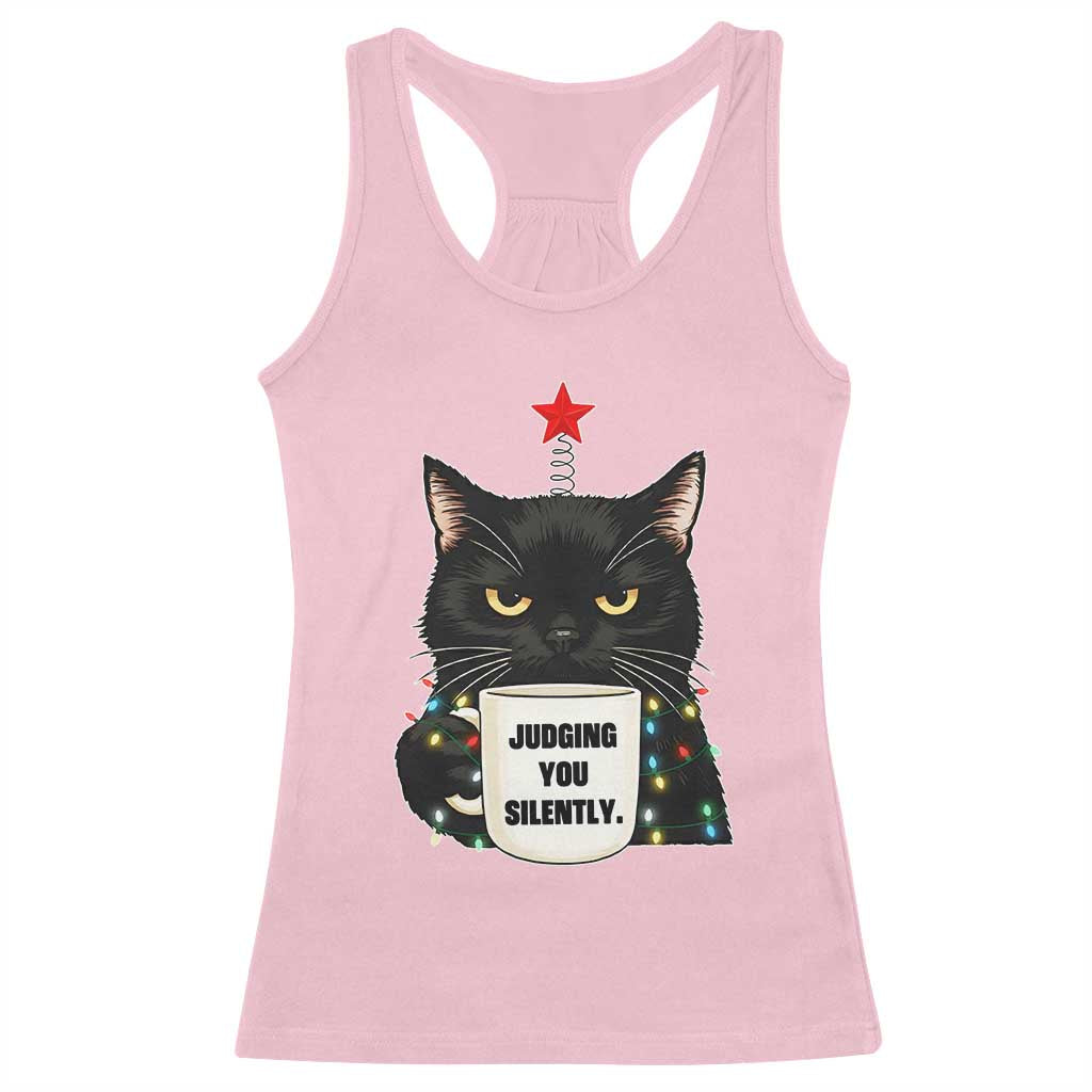 Funny Black Cat Christmas Racerback Tank Top Judging You Silently TS14 Light Pink Print Your Wear