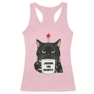 Funny Black Cat Christmas Racerback Tank Top Judging You Silently TS14 Light Pink Print Your Wear