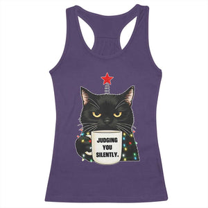 Funny Black Cat Christmas Racerback Tank Top Judging You Silently TS14 Purple Print Your Wear