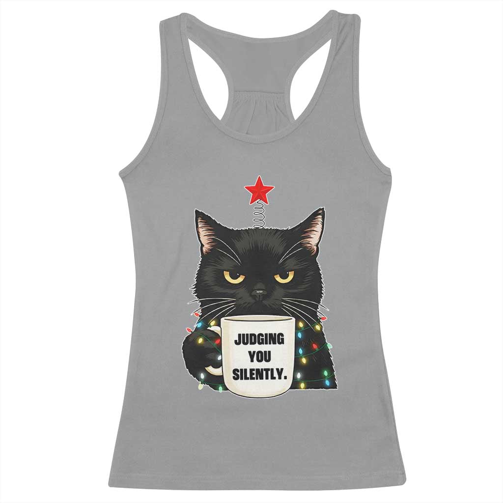 Funny Black Cat Christmas Racerback Tank Top Judging You Silently TS14 Sport Gray Print Your Wear