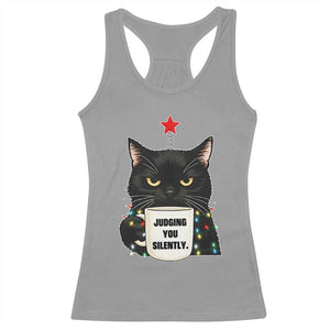 Funny Black Cat Christmas Racerback Tank Top Judging You Silently TS14 Sport Gray Print Your Wear