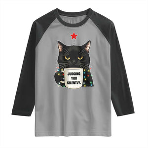 Funny Black Cat Christmas Raglan Shirt Judging You Silently TS14 Sport Gray Black Print Your Wear