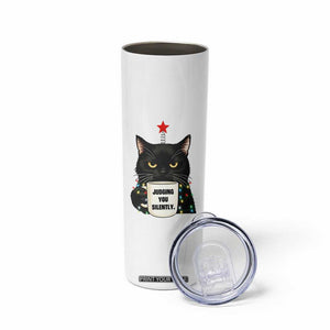 Funny Black Cat Christmas Skinny Tumbler Judging You Silently TS14 Print Your Wear
