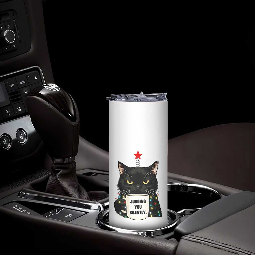 Funny Black Cat Christmas Skinny Tumbler Judging You Silently TS14 Print Your Wear
