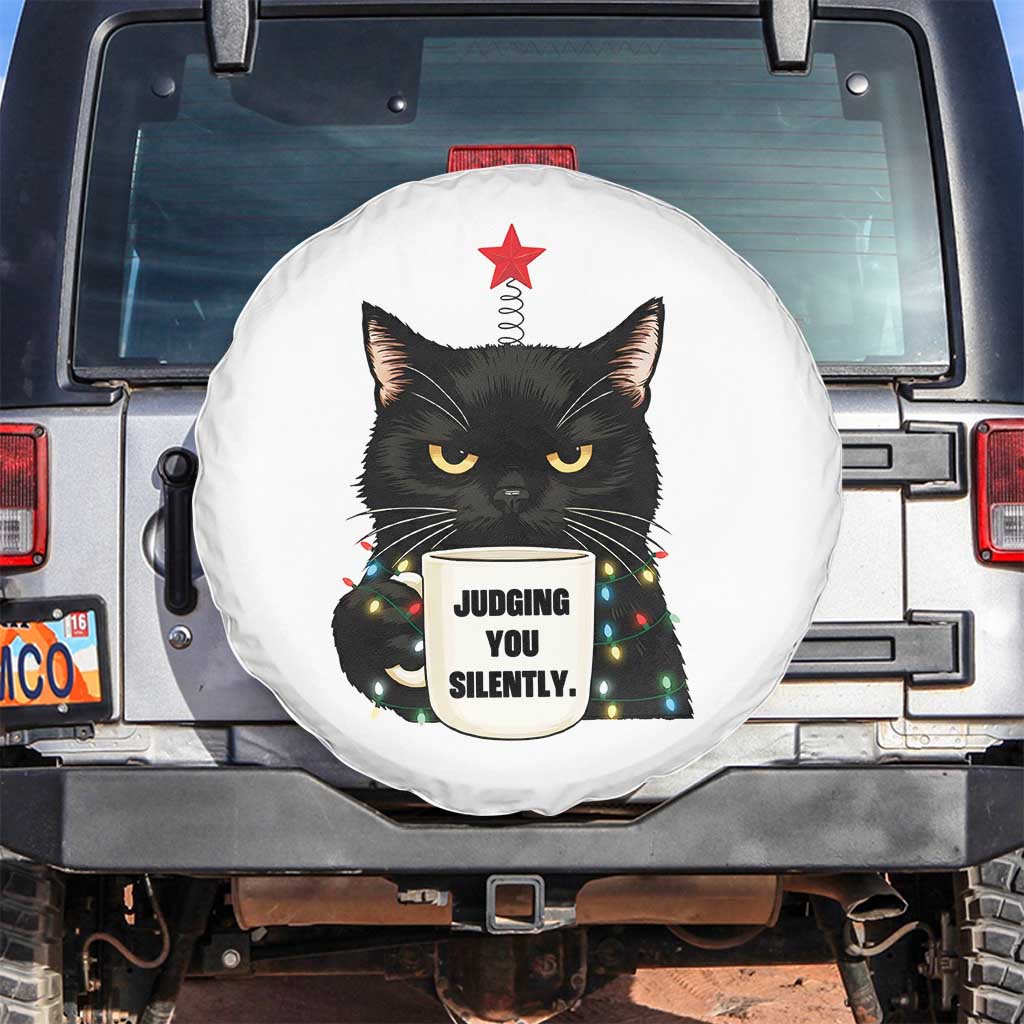 Funny Black Cat Christmas Spare Tire Cover Judging You Silently TS14 No hole White Print Your Wear