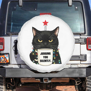Funny Black Cat Christmas Spare Tire Cover Judging You Silently TS14 No hole White Print Your Wear