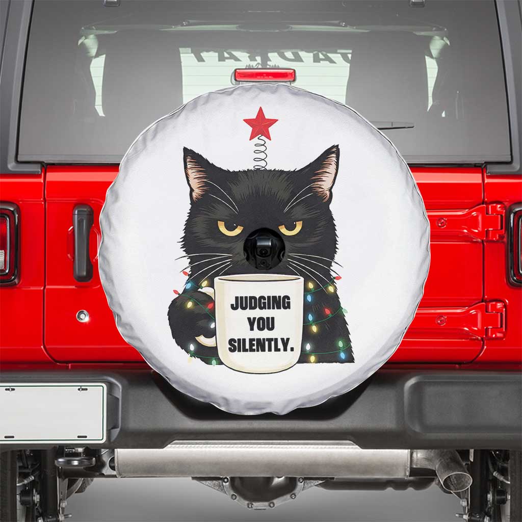 Funny Black Cat Christmas Spare Tire Cover Judging You Silently - Print Your Wear