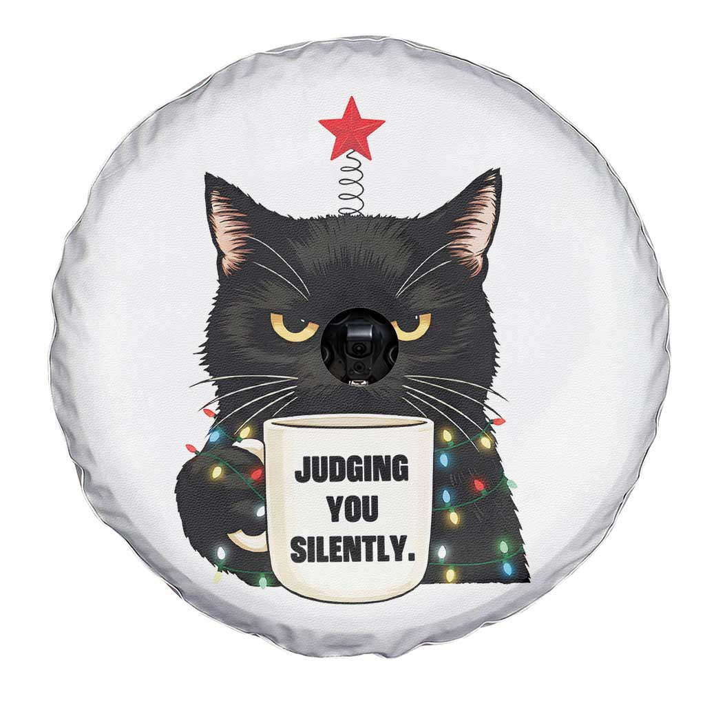 Funny Black Cat Christmas Spare Tire Cover Judging You Silently - Print Your Wear