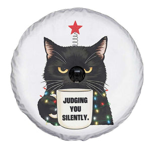 Funny Black Cat Christmas Spare Tire Cover Judging You Silently - Print Your Wear
