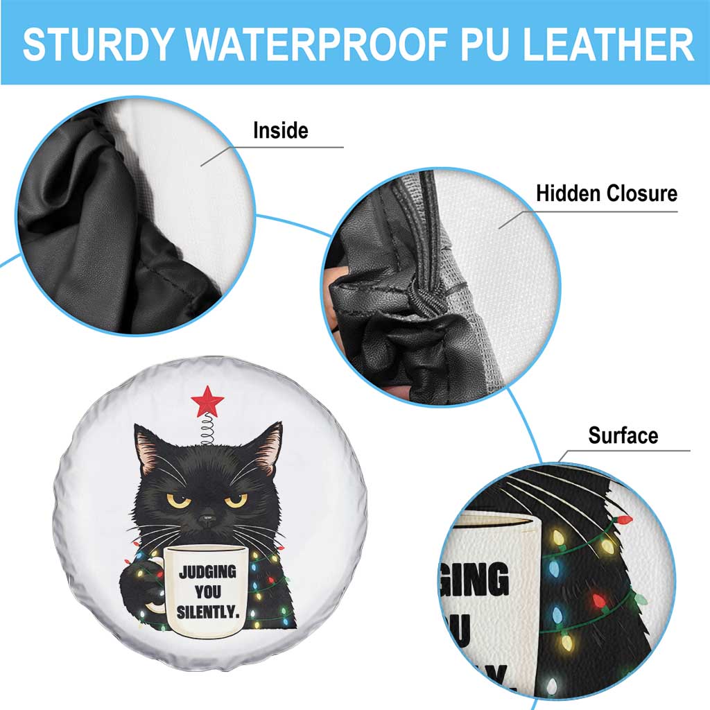 Funny Black Cat Christmas Spare Tire Cover Judging You Silently TS14 Print Your Wear