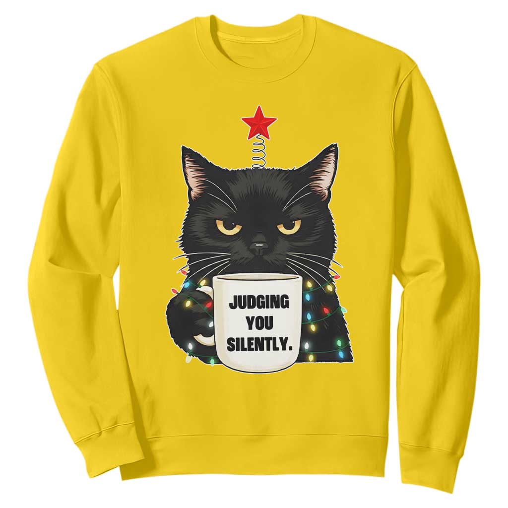Funny Black Cat Christmas Sweatshirt Judging You Silently TS14 Daisy Print Your Wear