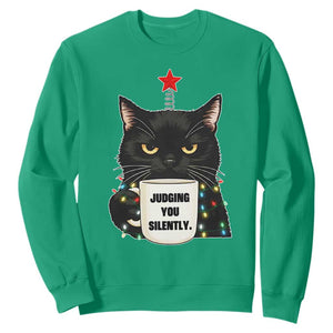 Funny Black Cat Christmas Sweatshirt Judging You Silently TS14 Irish Green Print Your Wear