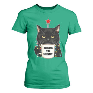 Funny Black Cat Christmas T Shirt For Women Judging You Silently TS14 Irish Green Print Your Wear