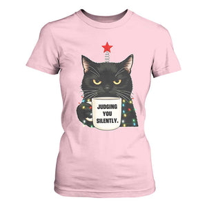 Funny Black Cat Christmas T Shirt For Women Judging You Silently TS14 Light Pink Print Your Wear
