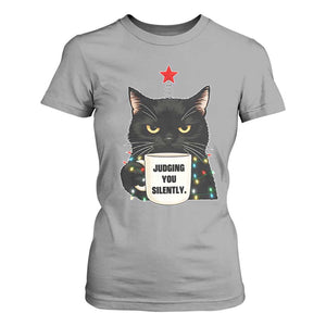Funny Black Cat Christmas T Shirt For Women Judging You Silently TS14 Sport Gray Print Your Wear