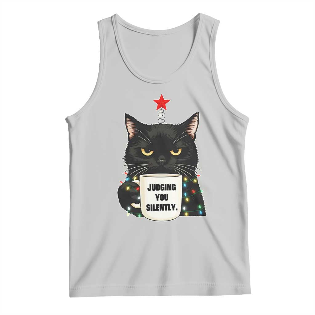 Funny Black Cat Christmas Tank Top Judging You Silently TS14 Ash Print Your Wear