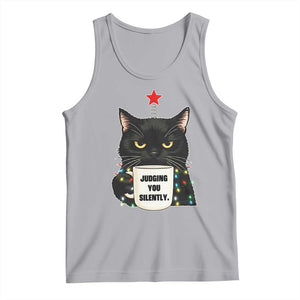 Funny Black Cat Christmas Tank Top Judging You Silently TS14 Athletic Heather Print Your Wear