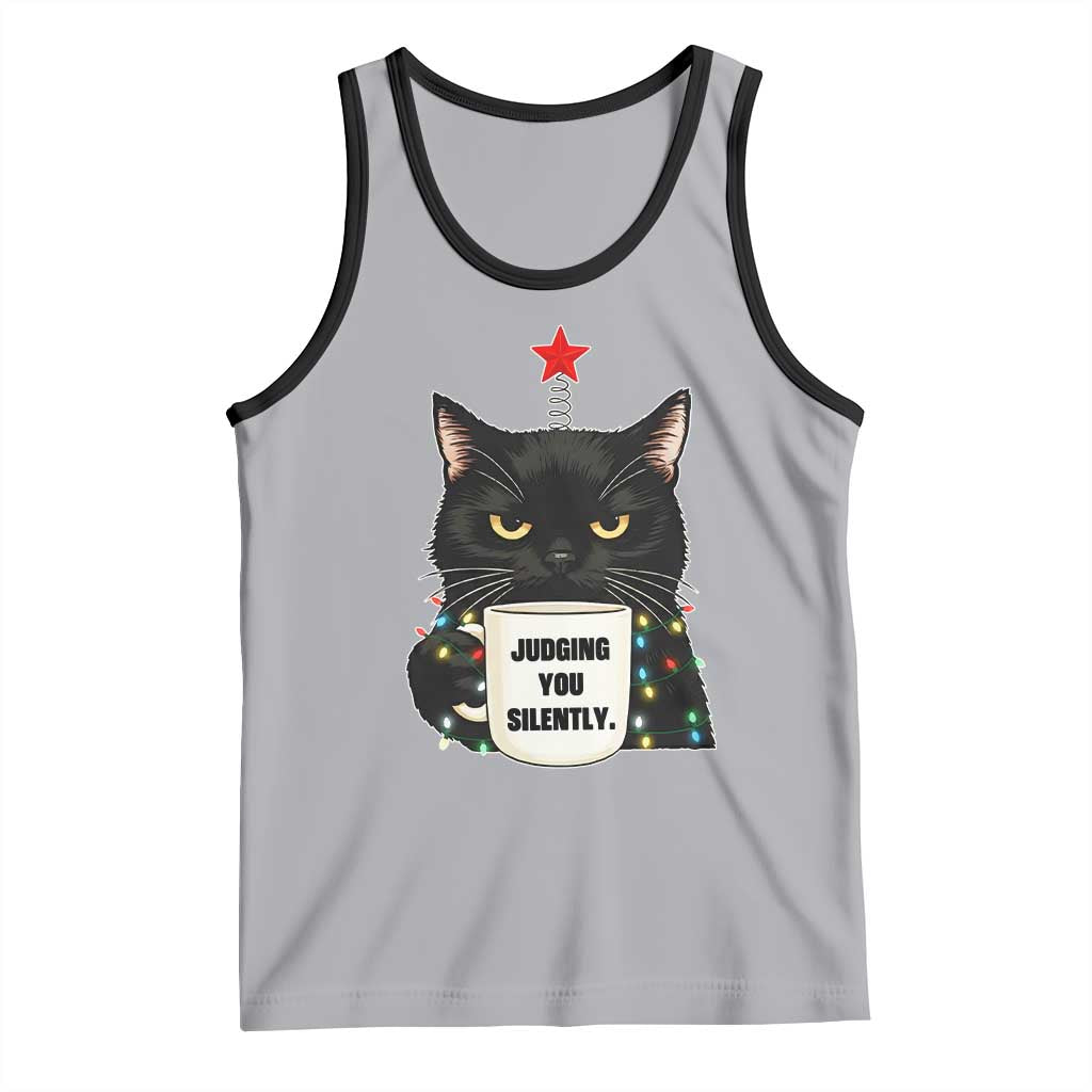 Funny Black Cat Christmas Tank Top Judging You Silently TS14 Athletic Heather Black Print Your Wear