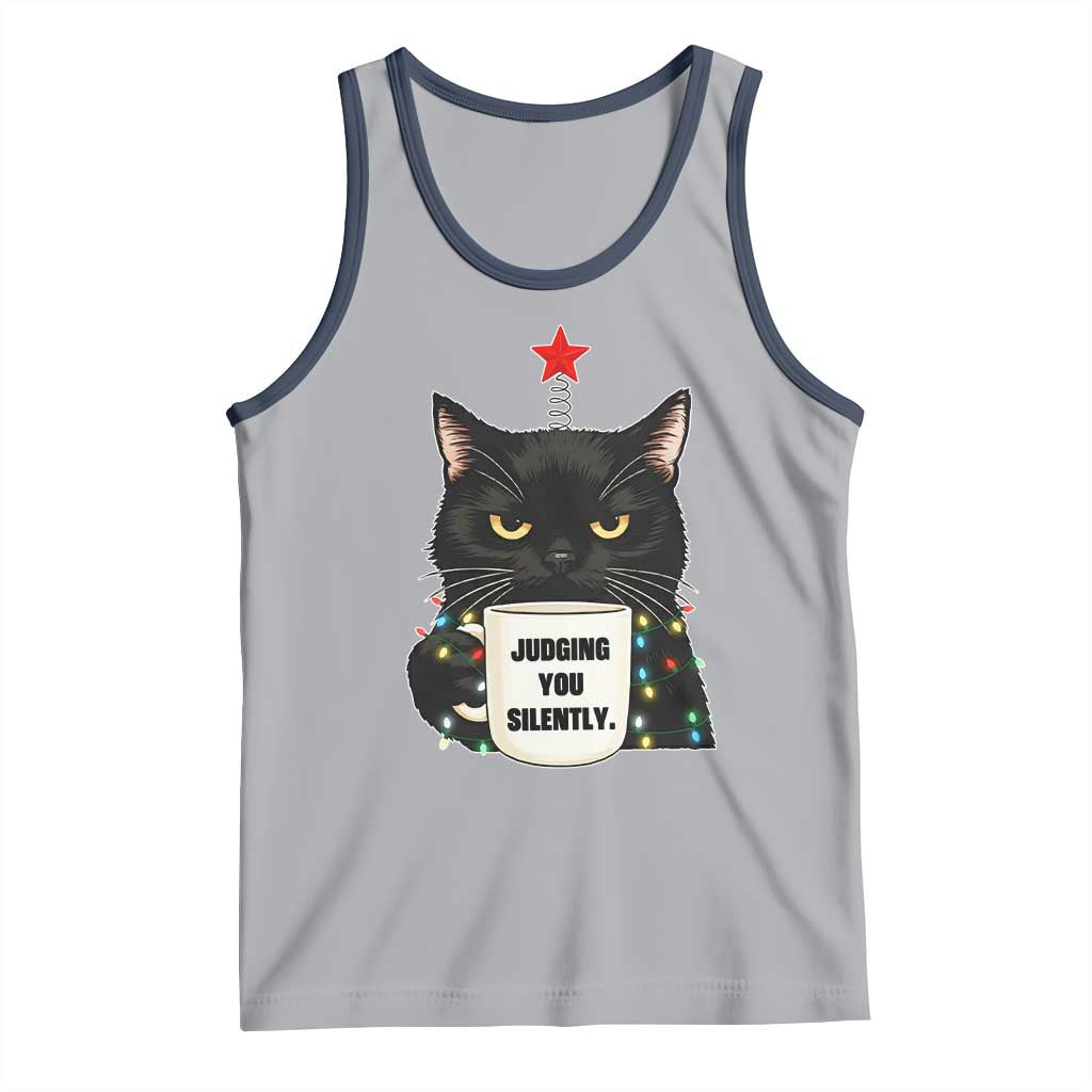 Funny Black Cat Christmas Tank Top Judging You Silently TS14 Athletic Heather Navy Print Your Wear