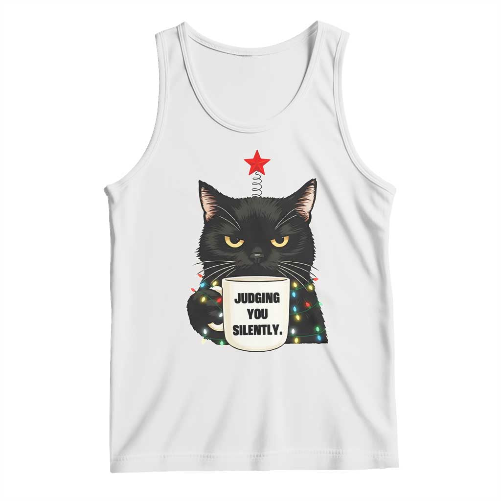 Funny Black Cat Christmas Tank Top Judging You Silently TS14 White Print Your Wear