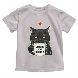 Funny Black Cat Christmas Toddler T Shirt Judging You Silently TS14 Ice Gray Print Your Wear