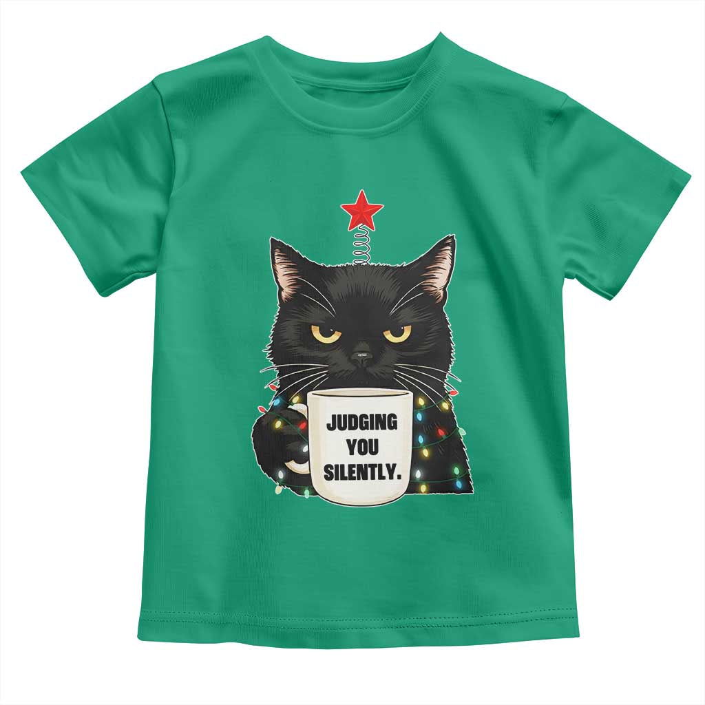 Funny Black Cat Christmas Toddler T Shirt Judging You Silently TS14 Irish Green Print Your Wear