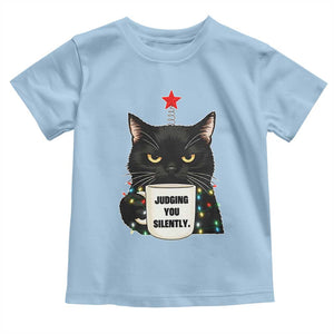 Funny Black Cat Christmas Toddler T Shirt Judging You Silently TS14 Light Blue Print Your Wear