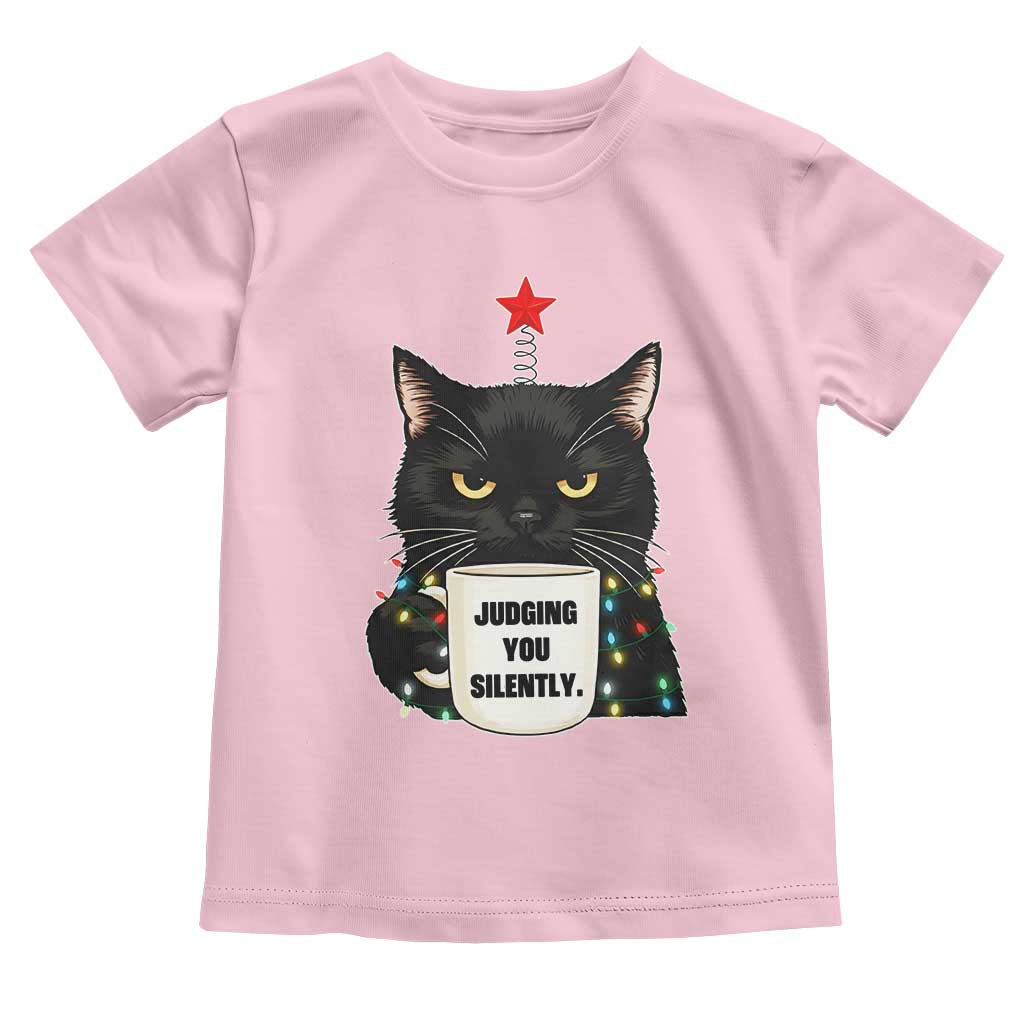 Funny Black Cat Christmas Toddler T Shirt Judging You Silently TS14 Light Pink Print Your Wear