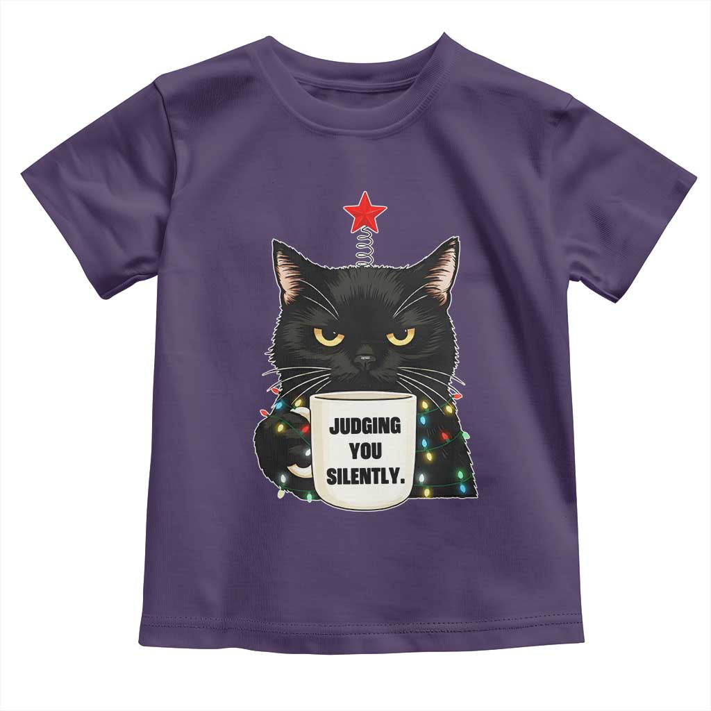 Funny Black Cat Christmas Toddler T Shirt Judging You Silently TS14 Purple Print Your Wear