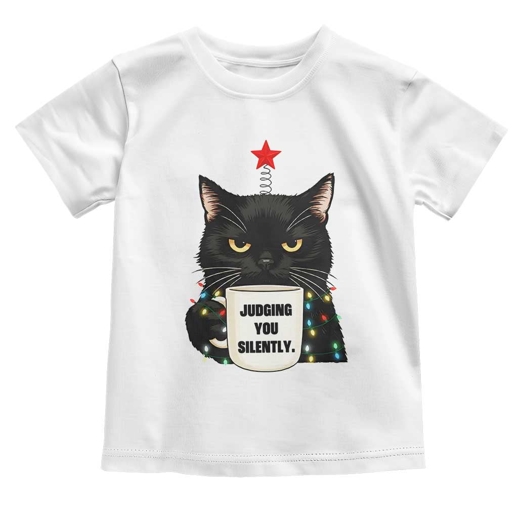 Funny Black Cat Christmas Toddler T Shirt Judging You Silently TS14 White Print Your Wear