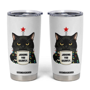 Funny Black Cat Christmas Tumbler Cup Judging You Silently TS14 White Print Your Wear