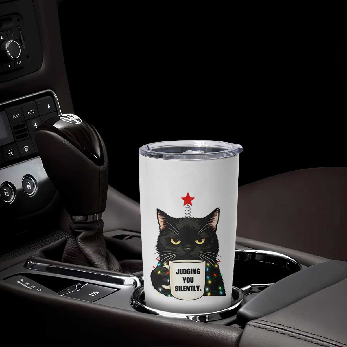 Funny Black Cat Christmas Tumbler Cup Judging You Silently TS14 Print Your Wear