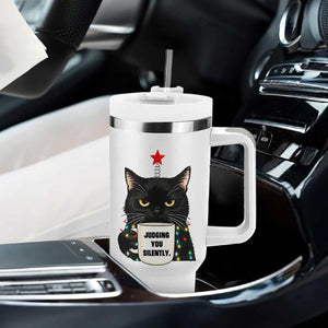 Funny Black Cat Christmas Tumbler With Handle Judging You Silently TS14 Print Your Wear